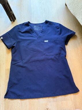 Figs Navy V-Neck Medical Scrub Top
